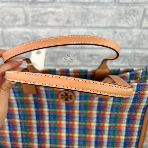 Tory Burch Ella Poly Woven Nylon Large Tote In Tory Navy Multi - Picture 6 of 11